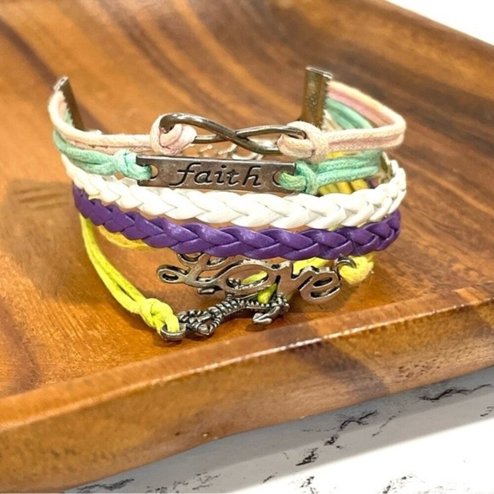 Infinity Faith Love Anchor Friendship Corded Layered Bracelet